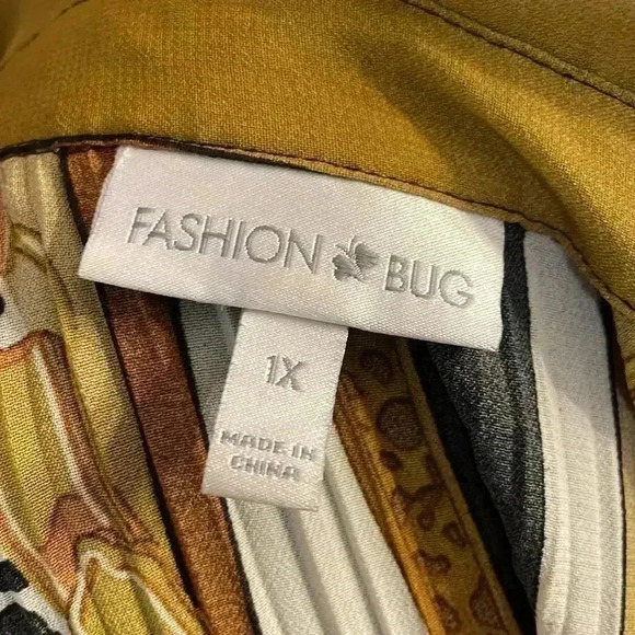 Fashion Bug 1X Animal Print Bell Sleeves Chain Link Print Crinkle Blouse - Picture 7 of 9